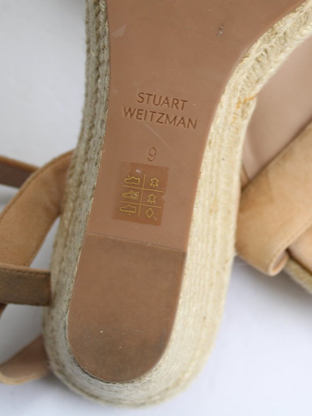 Stuart Weitzman Teddi Espadrille Wedge Heel Sandals Tan Cream Size 9 - Picture 10 of 10
